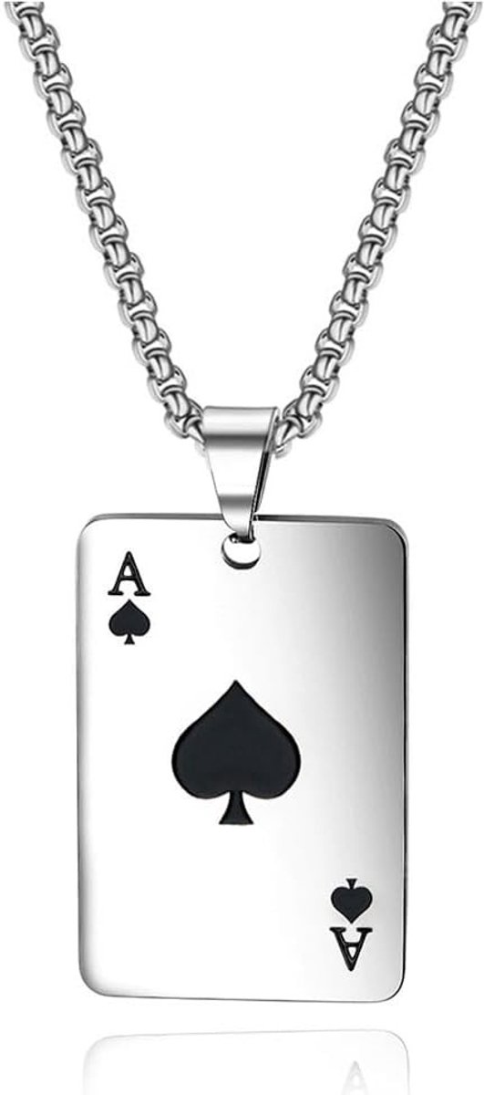 Stijlvolle Poker Pendant Necklace van RVS met Speelkaarten Design voor Mannen en Vrouwen - Hip Hop Sieraad en Cadeau Idee