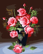 Kruissteek Pakket - Borduurpakket - Kruissteek borduren - DIY Knutselpakket - Knutsel Hobby - Woondecoratie - Inclusief accessoires - 11ct kruissteekstof - 40x50CM - Bloemen - Roze en zwart