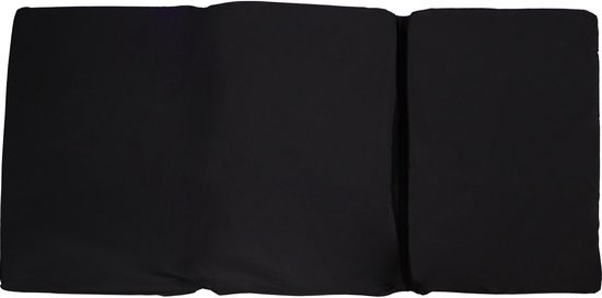 Uitgevouwen zwart matras met ritssluiting in het midden.