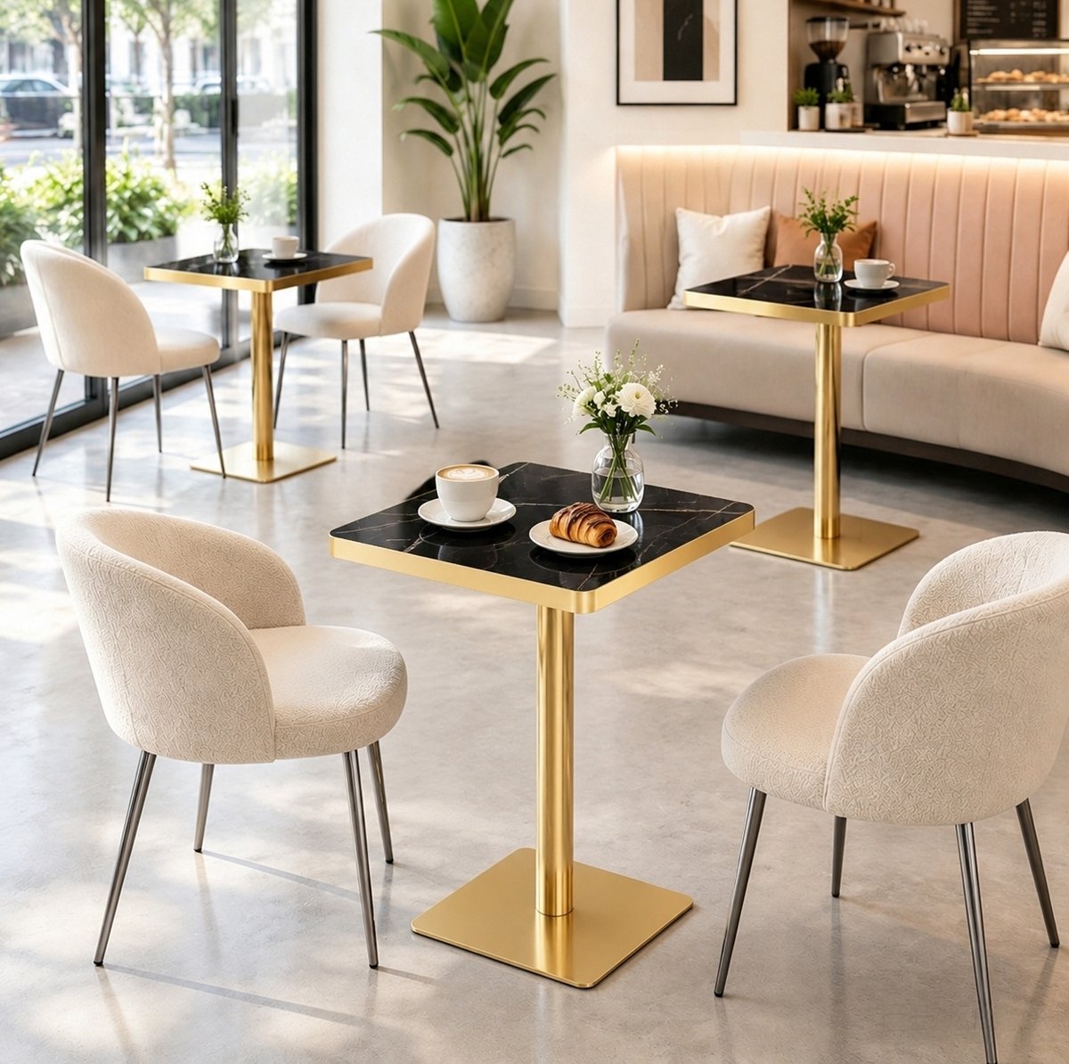 REDOM - Vierkante eettafel - Marmorlook tafelblad - Metalen onderstel - Modern - Eetkamer, bistro of café - MDF en metaal - Zwart - 60 x 60 x 74 cm