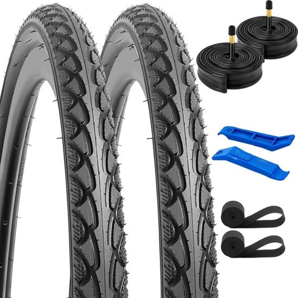 YunSCM 2Pcs Opvouwbare 28-inch Fietsbanden 28x1.50 700x38C ETRTO 40-622 en 2Pcs 700C Binnenband AV48mm Ventil, Compatibele Fiets 700x38C 700x40C banden en binnenband