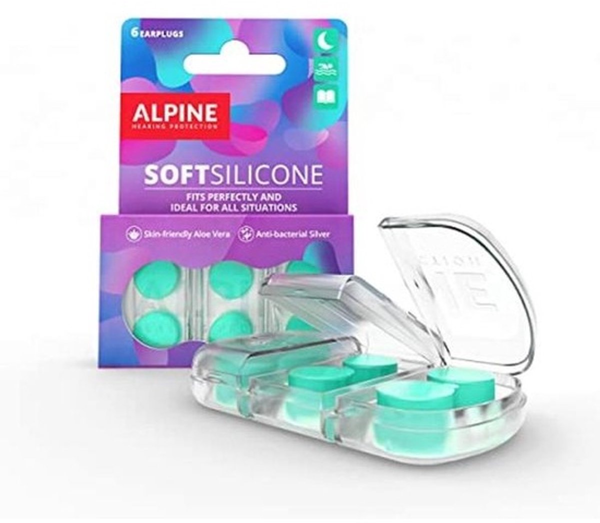 Alpine SoftSilicone Malleable Silicone Earplugs, Noise Reducing Earplugs for Sleeping, Swimming & Concentration, Comfortable Snoring Solution, 28dB Cushioning, 6 Pack Silicone Earplugs