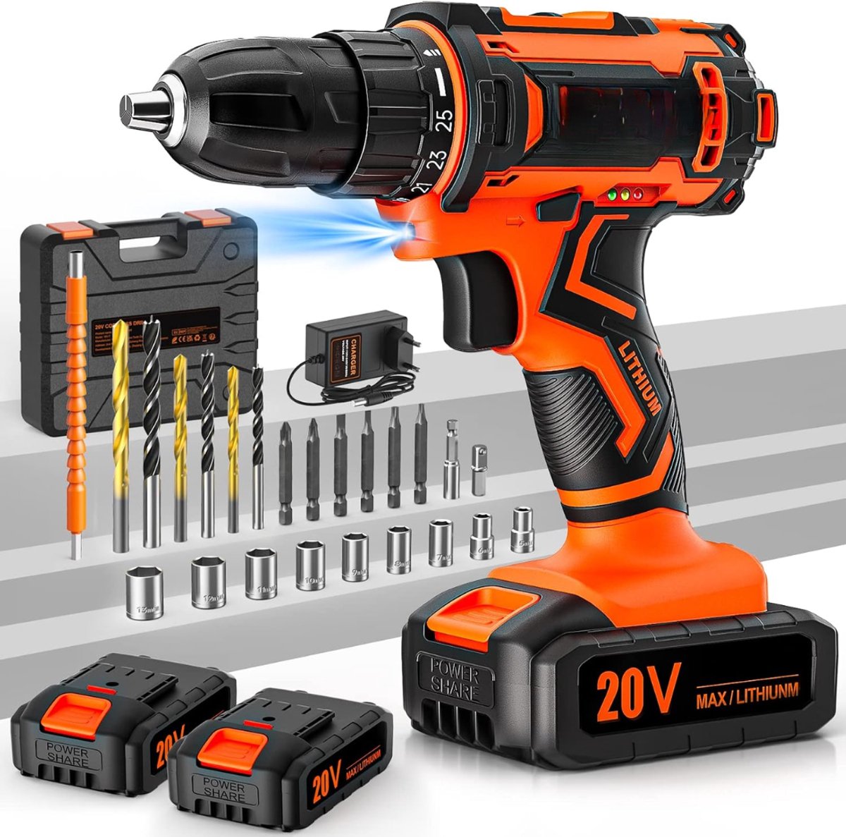 Lìon® Accuboormachine - Boormachine - Accu boormachine met Accu - Oranje - 9cm x 22cm x 21cm