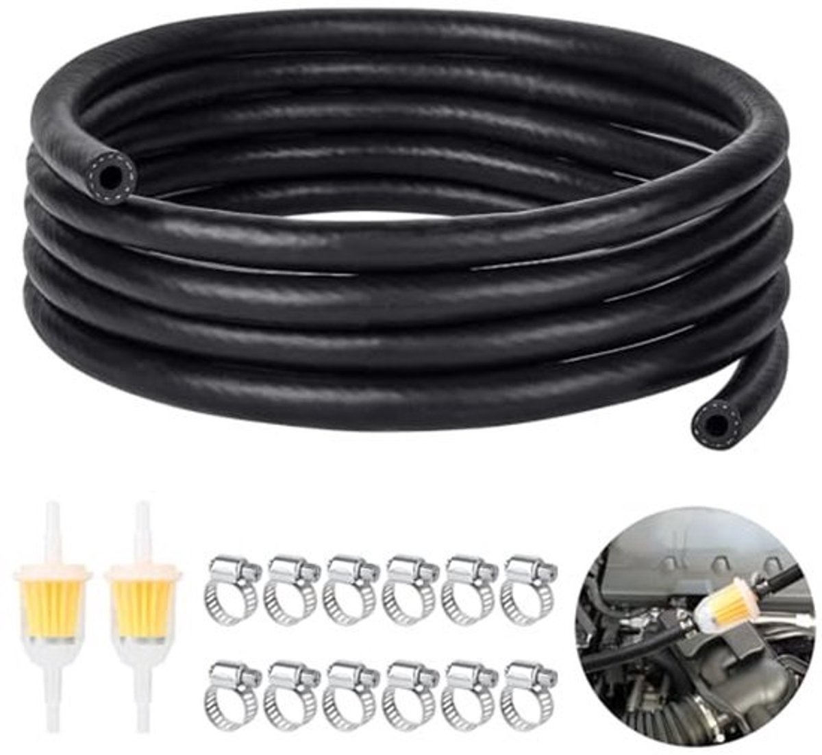 3 Meter Benzineslang 8 mm met Slangklemmen en Benzinefilters voor Motoren, Vrachtwagens en Tractoren