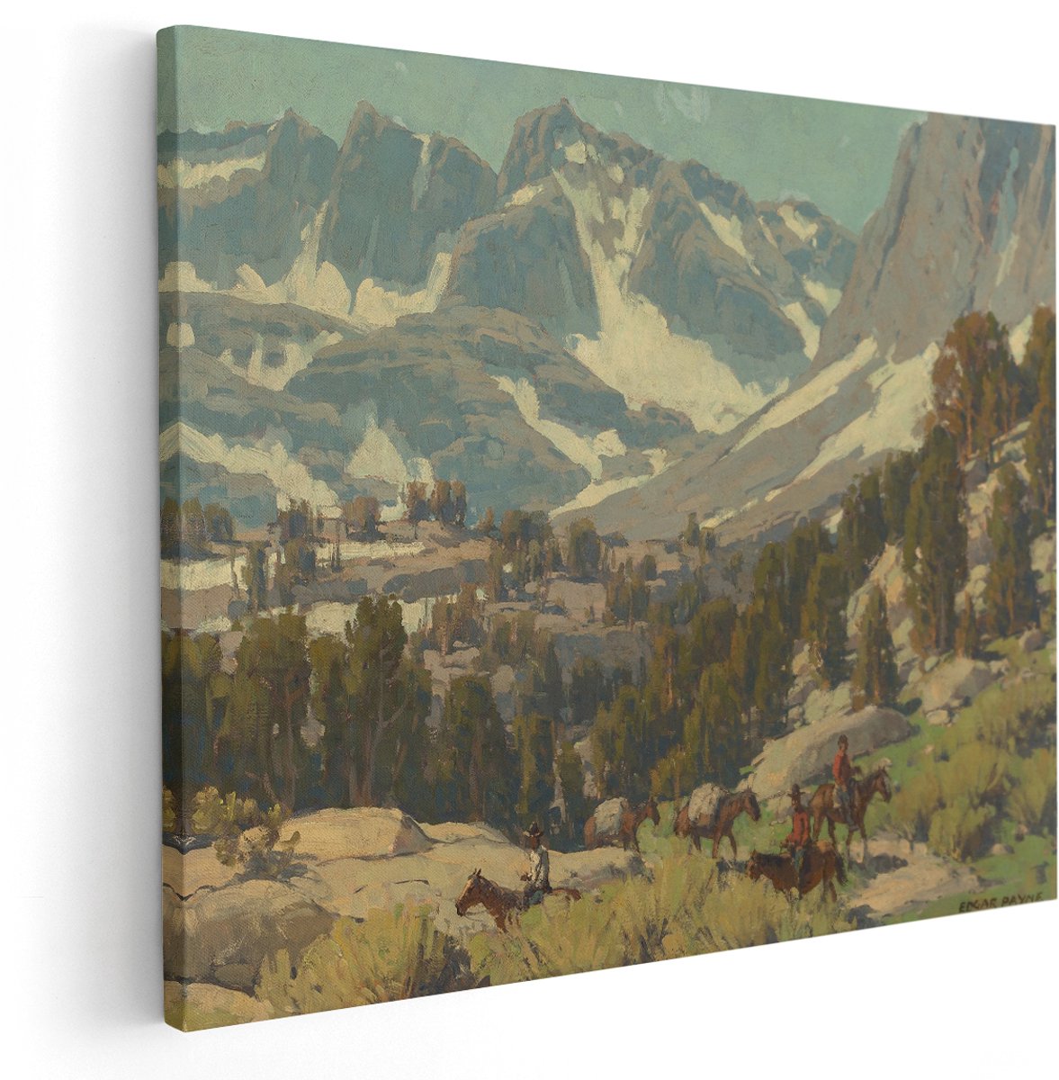 Artaza Canvas Schilderij Berglandschap Edgar Payne - 150x120 cm - Groot - Wanddecoratie Paarden - Muurdecoratie Sierra Nevada - Schilderijen Natuur