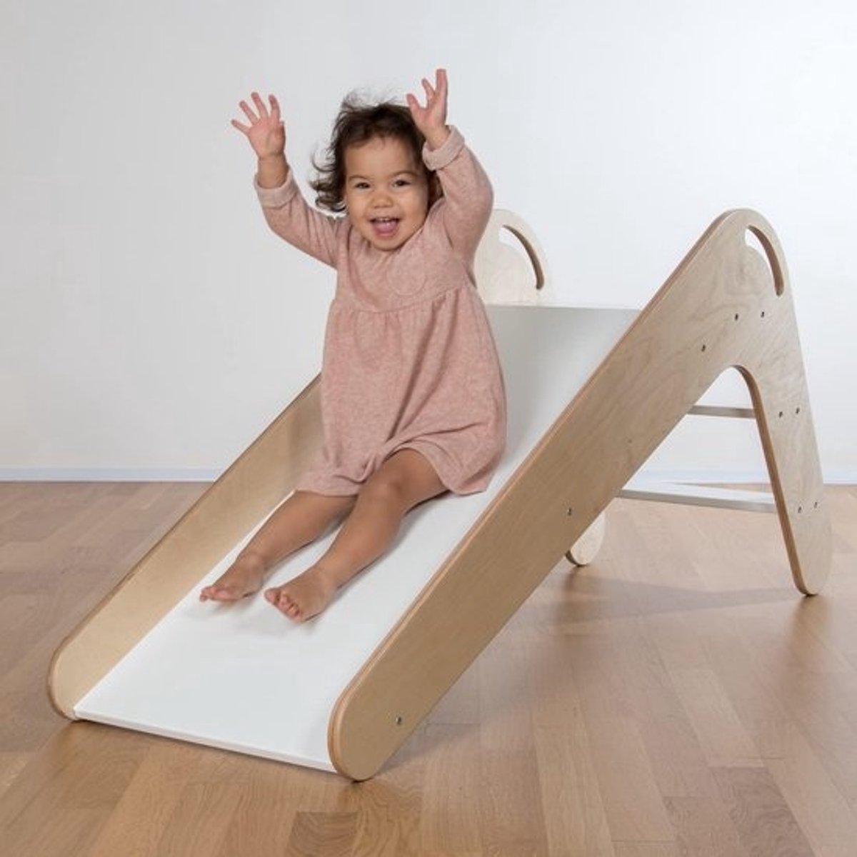 Houten Glijbaan - Binnenglijbaan Kinderen - Actief Spelen - Veilige Handgrepen - 148 x 48 x 69 cm - Natuur-Wit