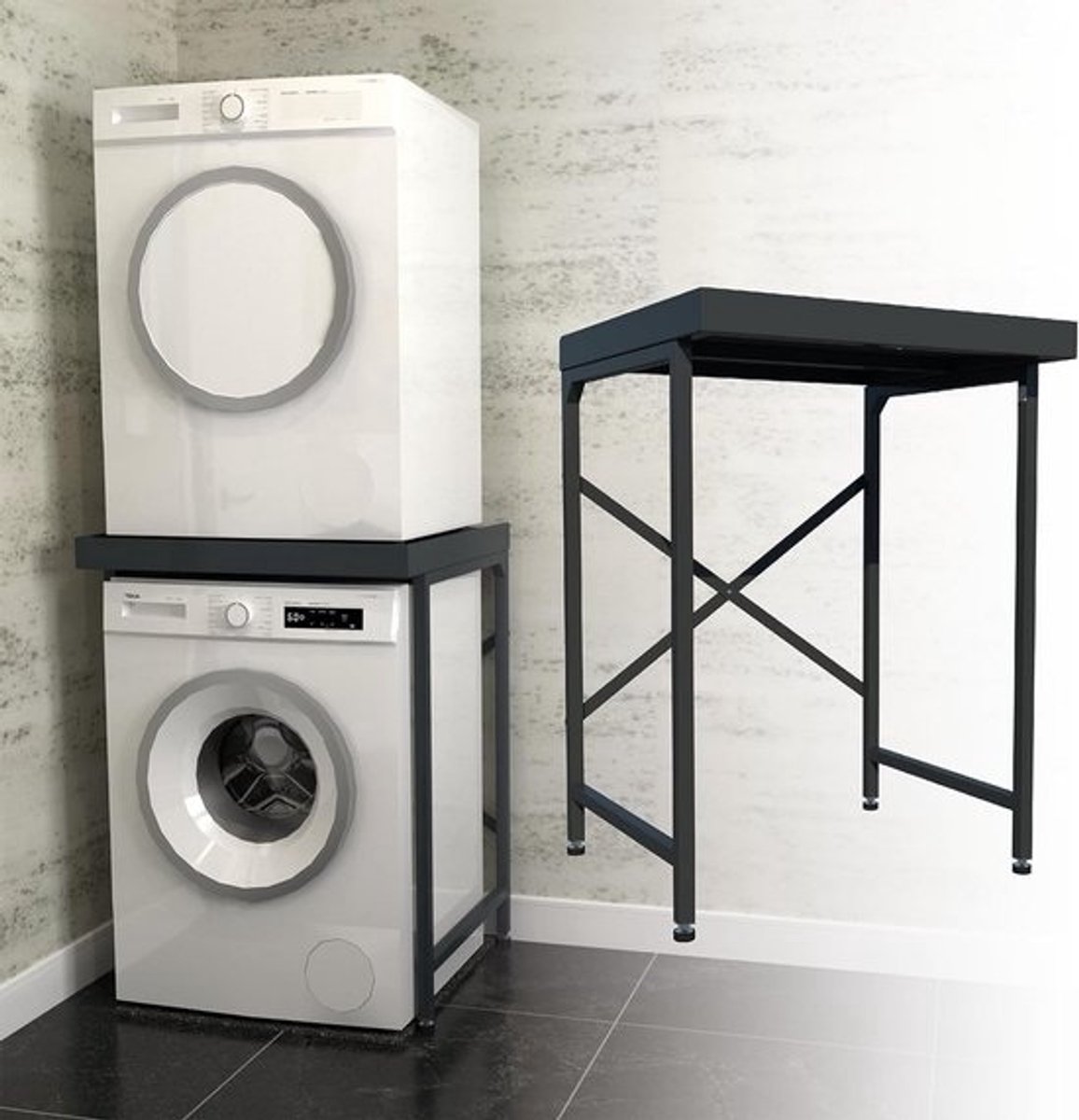 Apparaat Stapelrek - Wasmachine Droger - Ruimte Besparen - Met Anti-Kantel - 60 x 67 x 95 cm - Grijs