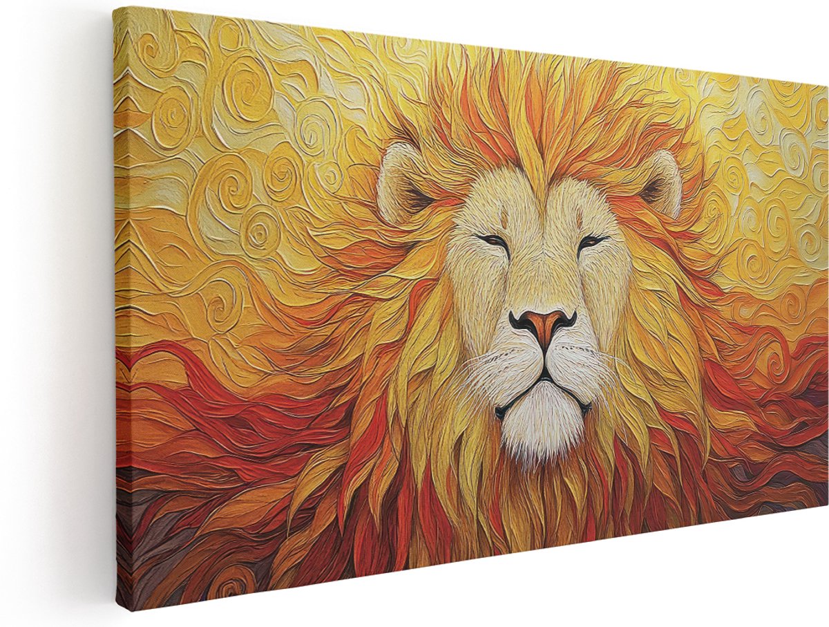 Artaza Canvas Schilderij Leeuwenkop - 160x80 cm - Groot - Wanddecoratie Dierenkop - Muurdecoratie Kunstwerk - Schilderijen Op Canvas Dieren - Warm Goud