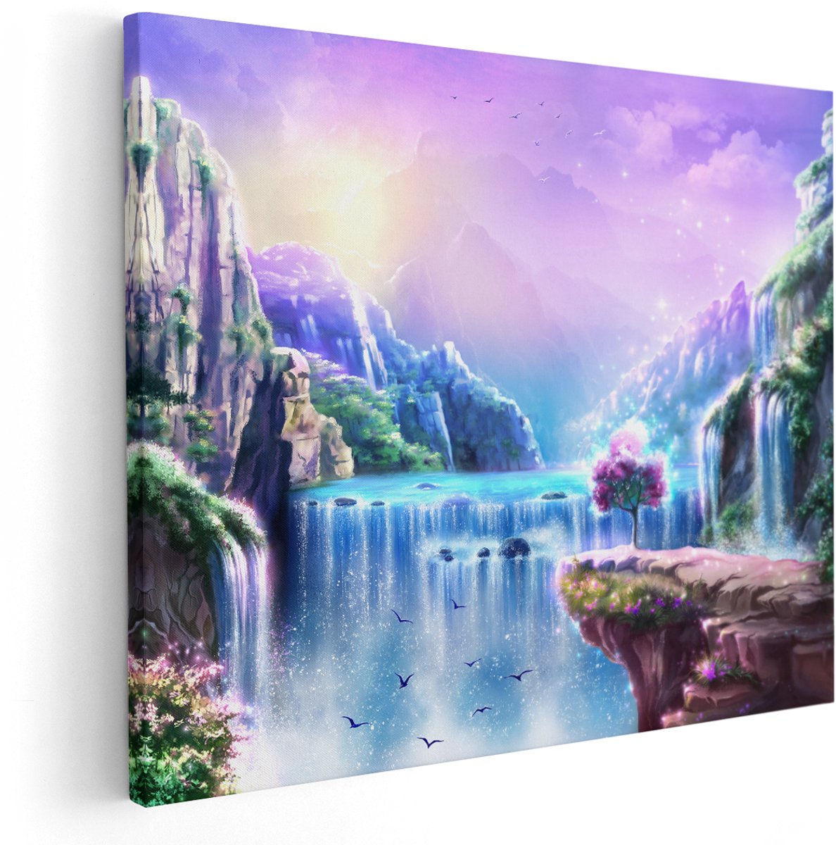 Artaza Canvas Schilderij Kleurrijke Sprookjes Waterval - Abstract - 150x120 cm - Groot - Wanddecoratie Woonkamer - Schilderijen - Muurdecoratie