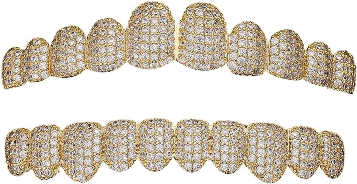 Iced Out Diamanten Grills voor Hip Hop Mode, 18K Goud en Zilver Verguld, Trendy Accessoires voor Mannen en Vrouwen