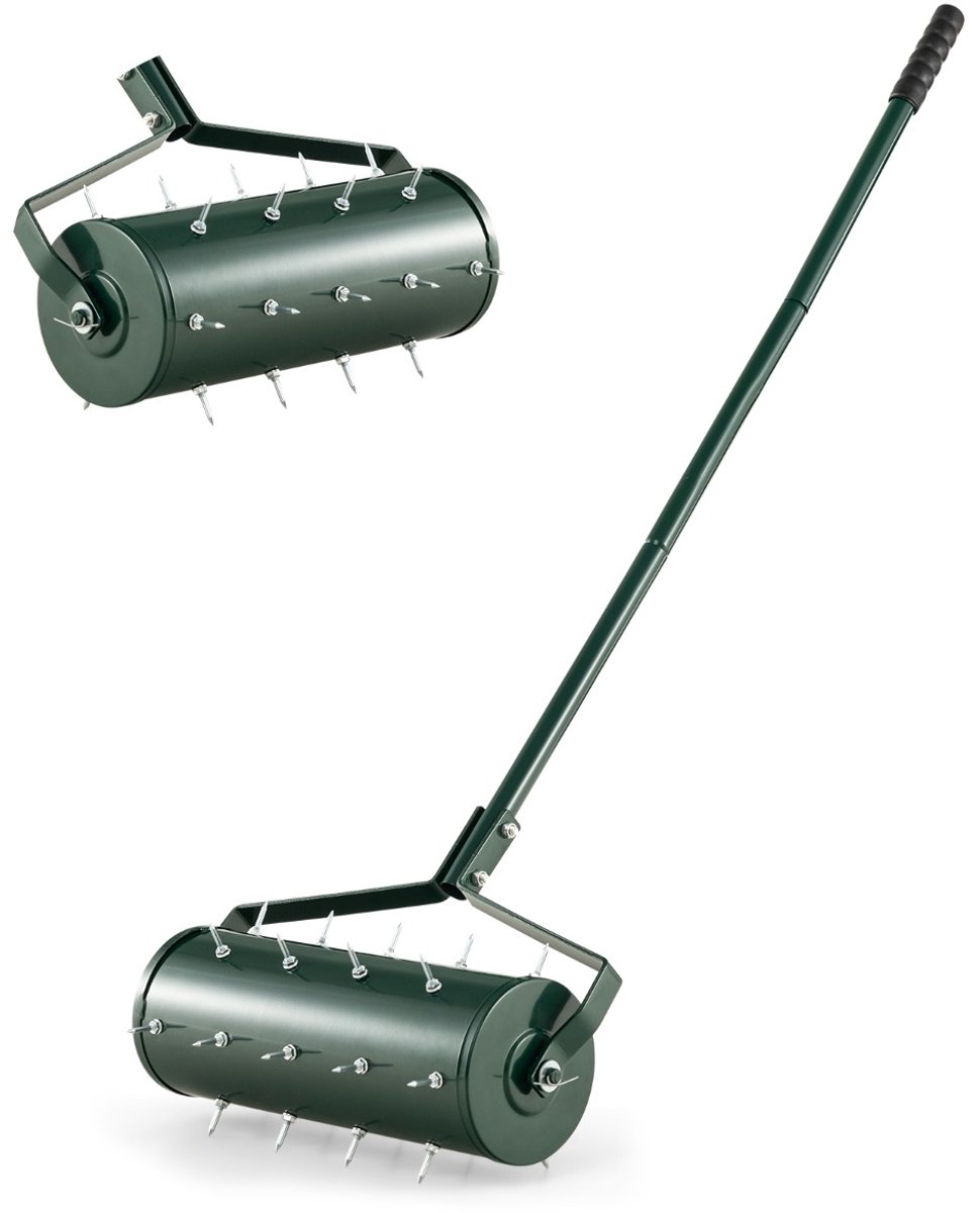 SureDeal® - Tuinier - Gazonbeluchter Handmatig Gazonrol - Steel - Spijkers Handverticuteerder Rollend - Zwart - 44x128 cm - Groen