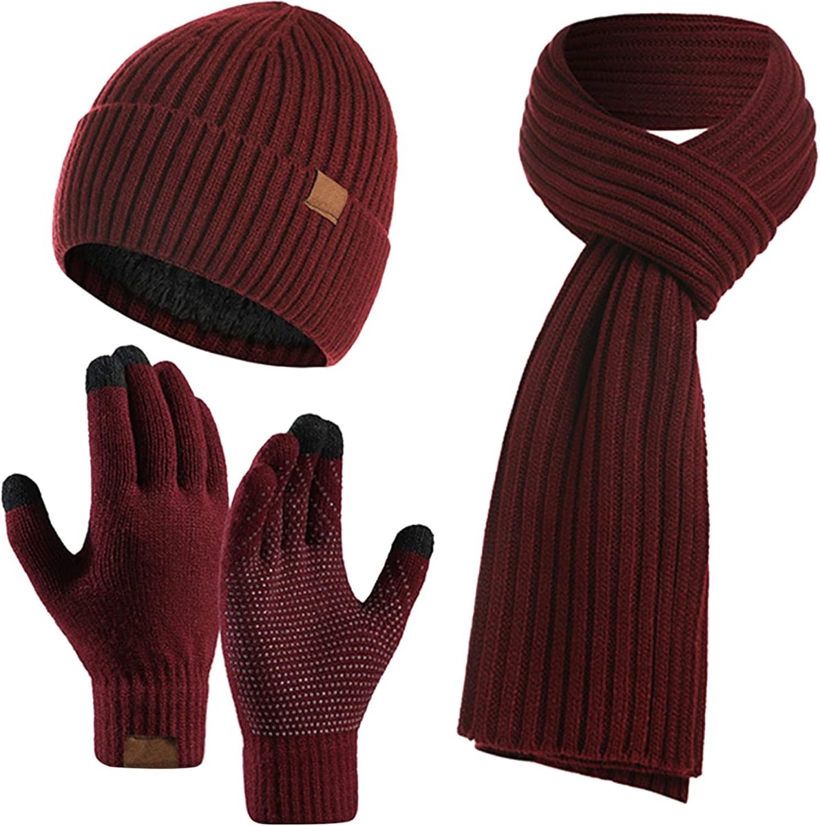 3-DELIG Winter Unisex Set met Warme Gebreide Muts, Lange Sjaal en Touchscreen Handschoenen voor Comfortabele Outfit in Koude Weer