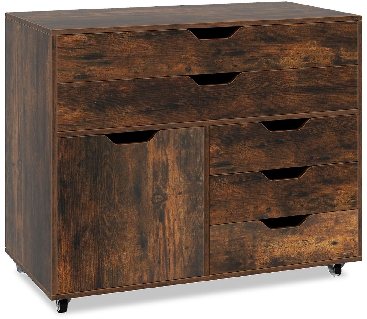SureDeal® - Bureaukast - 5-lade kast - Deur Mobiele Ladekast - Wielen Rolbare Archiefkast - Printerstandaard - 77,5x40x64 cm - Koffiebruin