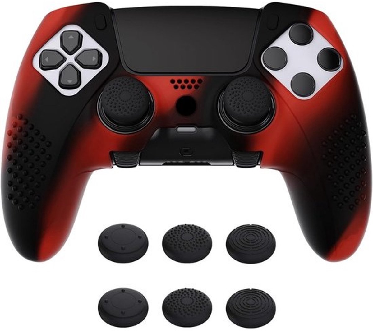 Antislip Silicone Skin Case voor PS5 Edge Controller met 6 Duimstick Grips - Rood & Zwart