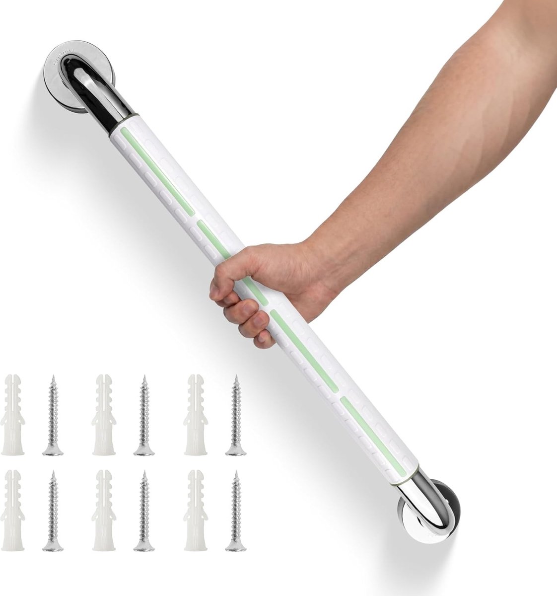 Handle voor Badkamer van 304 RVS met Veiligheidsstrip, Antislip Handgrepen voor Senioren, Douchehandgreep voor Bad, Toilet en Keuken, 60cm Wit