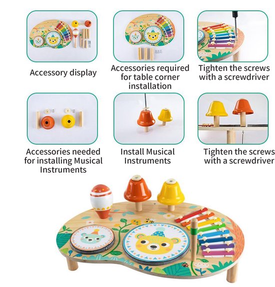 Multifunctionele Muzikale Speelgoedset Met Een Trommel, Xylofoon En Bel; Instrumentenspeelgoed In Montessori-Stijl; Educatief, Ontwikkelingsgericht En Realistisch Muziekspeelgoed Voor Kinderen; Leerzaam Speelgoed Dat Educatie Met Plezier Combineert. — afbeelding 5