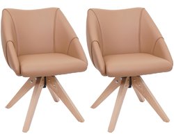 Set van 2 eetkamerstoelen MCW-Q52, keukenstoel, draaistoel, gestoffeerde stoel, eettafelstoel, draaibaar, hout, kunstleer ~ lichtbruin