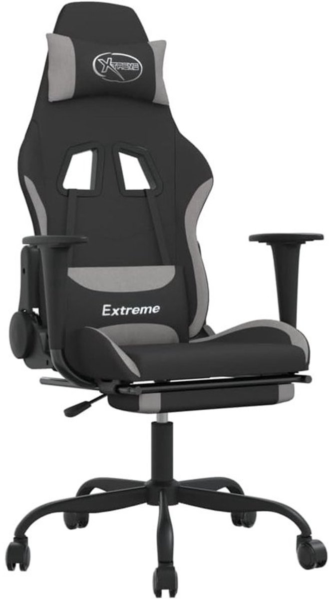 Comfortabele Gaming Stoel met Voetensteun en Massagefunctie Zwart/Lichtgrijs