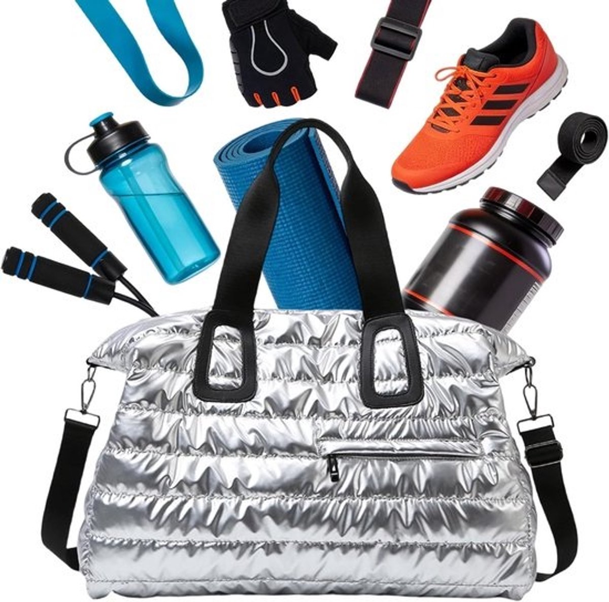 Gymtas Dames - Sporttas Weekendtas - Fitness Zwemmen Yoga - Hygienische Compartimenten - 30 x 15 x 15 cm - Zilver