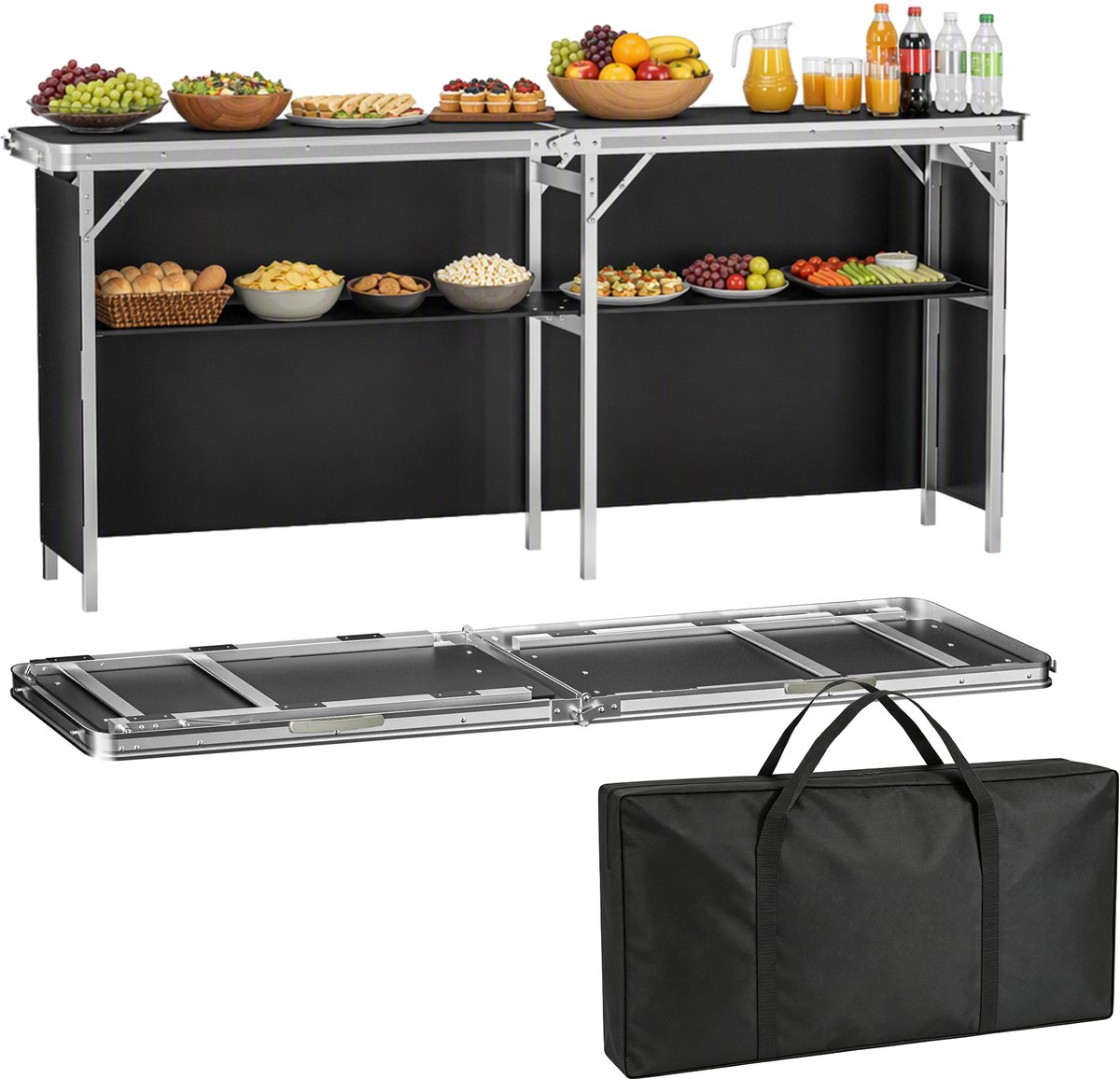 ACXIN Beursbalie - Opvouwbare Campingtafel - Kampeertafel - Vouwtafel - met Opbergrek - 196 x 38 x 85 cm