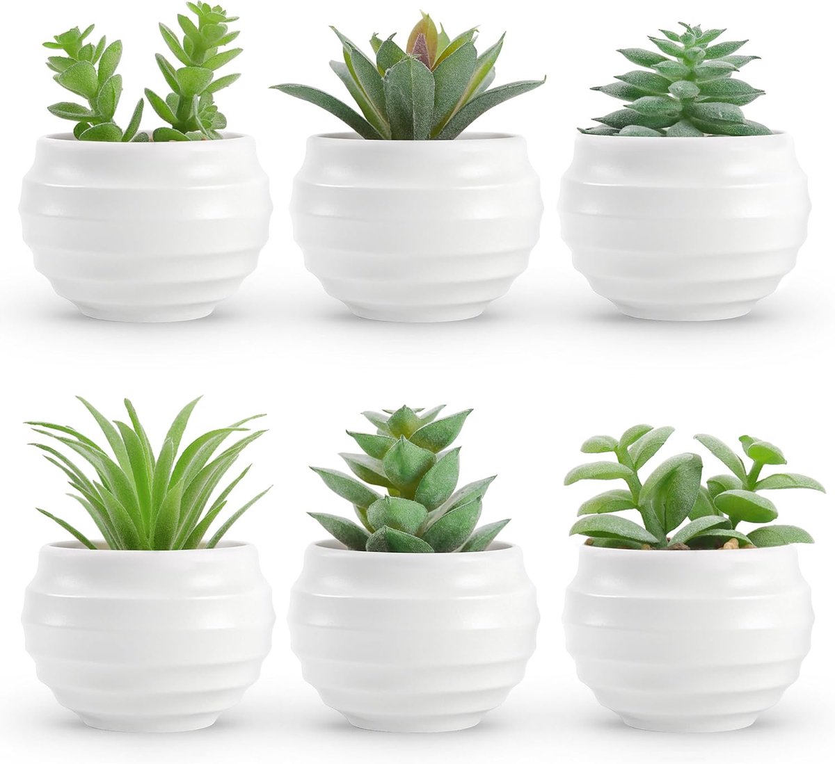 Kunstplanten Set van 6 - nagemaakte planten - mini plastic potplantjes - woondecoratie - geschikt voor slaapkamers, badkamers en andere interieurdecoratie.