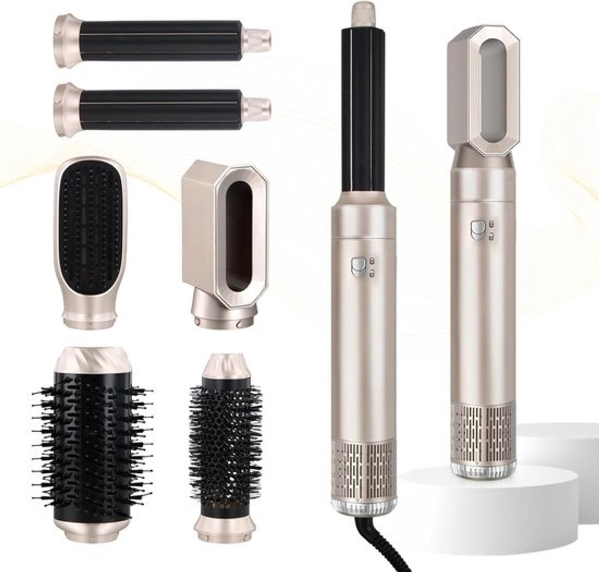 6-in-1 Haarstyler met hete lucht borstel - Krullen, Stylen en Drogen in één