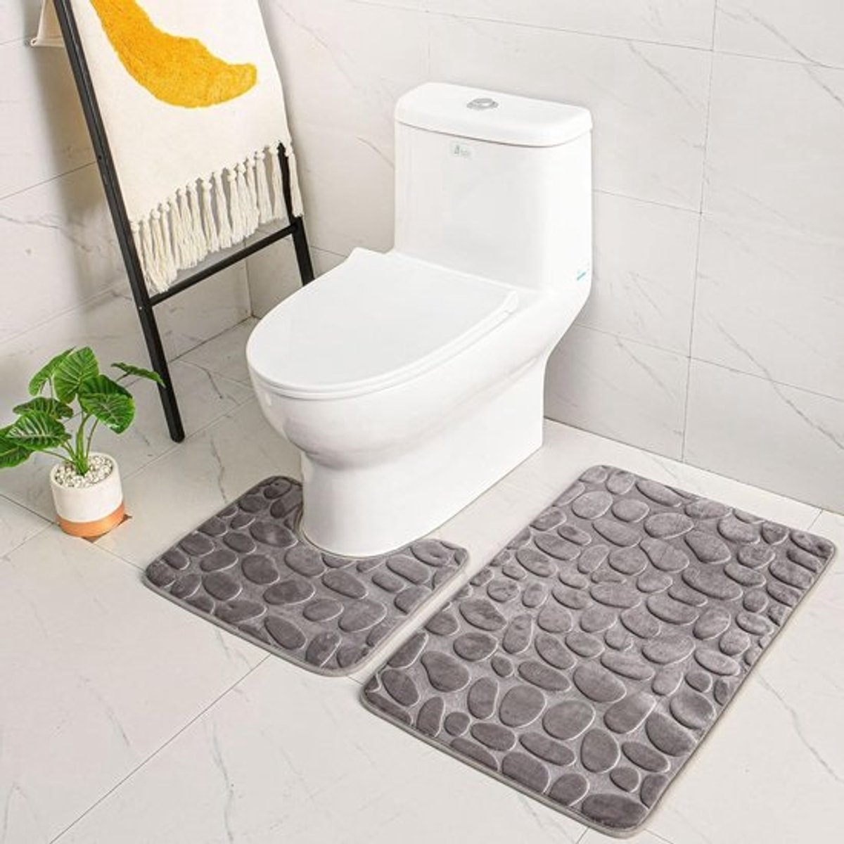 Antislip Badmatset voor Douche en Toilet - Ademend Traagschuim en Comfortabel Tapijt