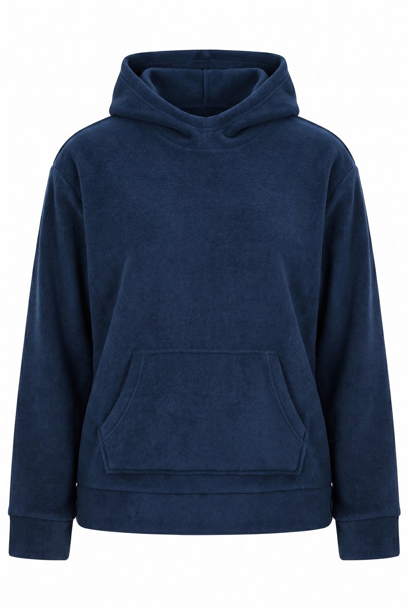 Ulla Popken - Dames - Fleece-hoodie capuchon kangoeroezak lange mouwen - Marine - Maat 58+