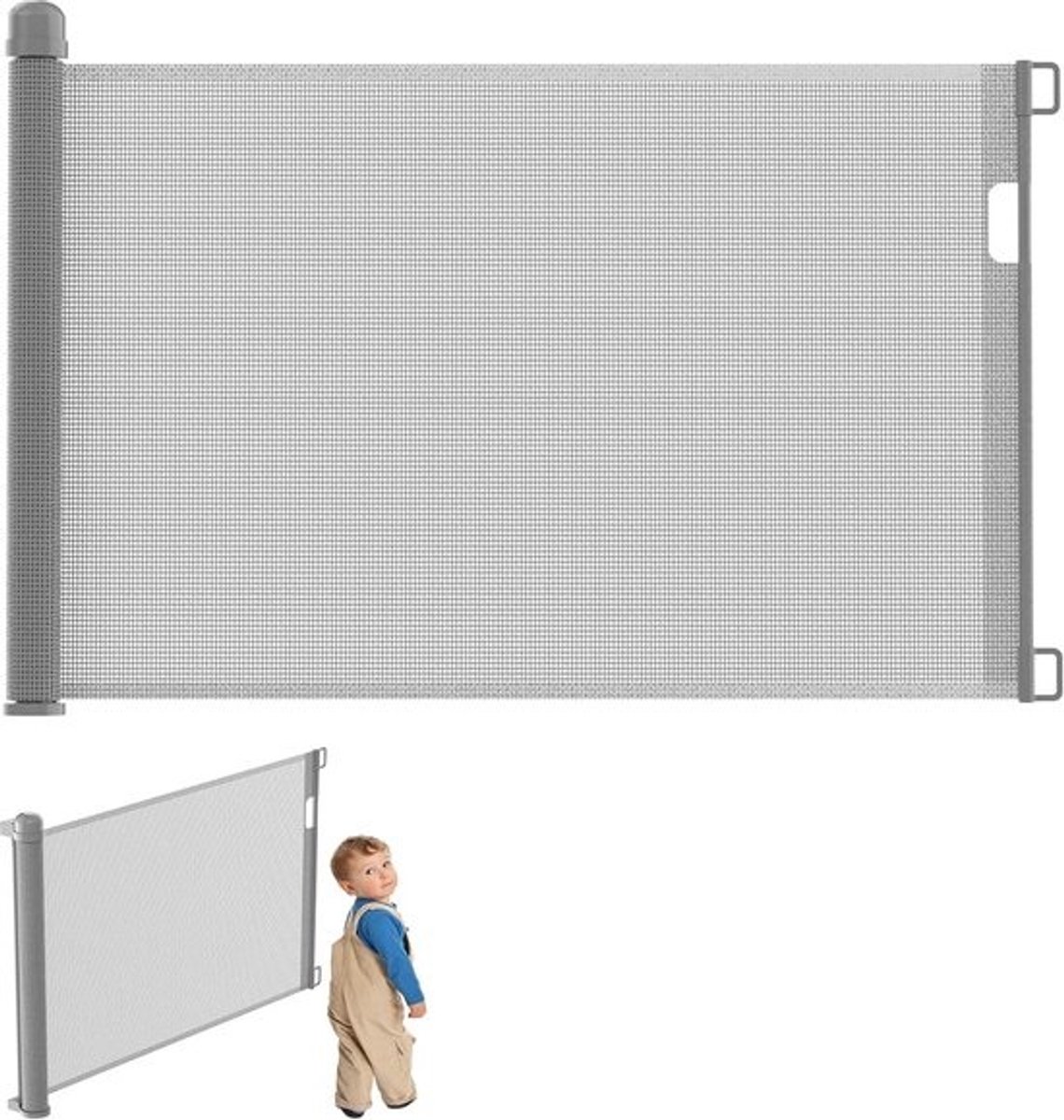 Baby Traphek - Kinderhek Deurhek - Veiligheid Creëren - Uitschuifbaar & Rolbaar - Tot 180cm - Grijs