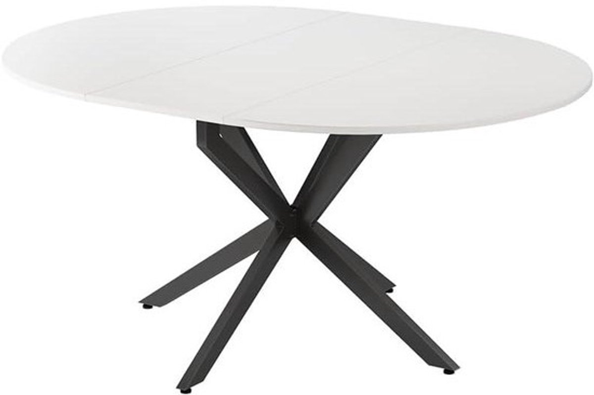 Eettafel Uitschuifbaar - Eetkamertafel Rond - Familiebijeenkomsten Thuis - Modern Design - 120-160 cm - Wit Zwart