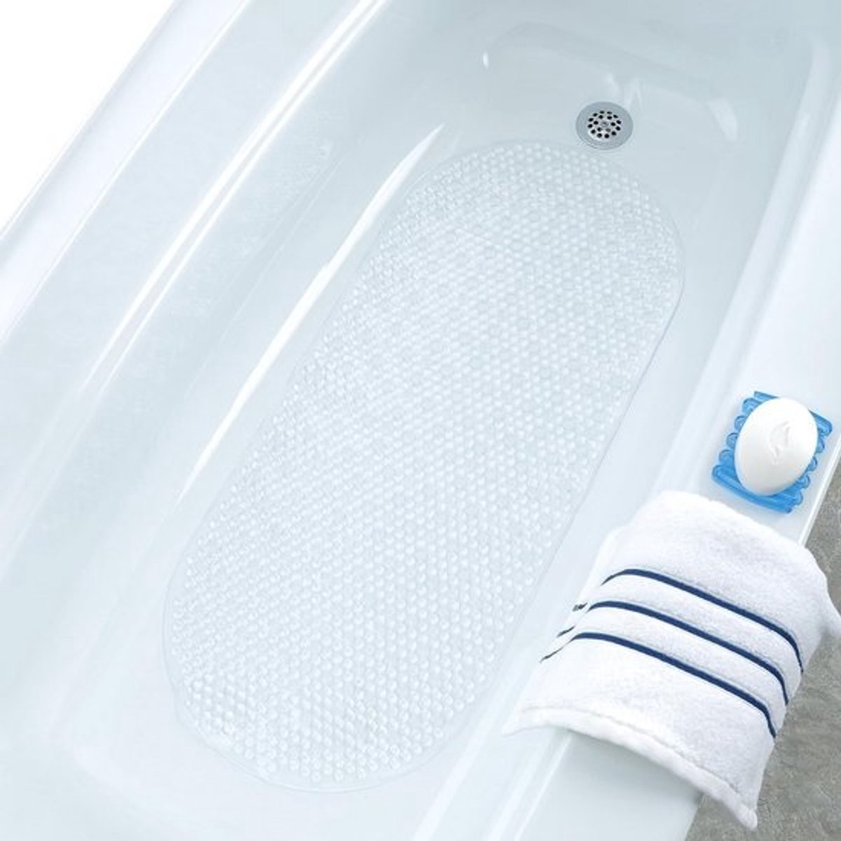 Extra lange badmat met zuignappen en bubbelmassage, 15 x 90 cm, machinewasbaar