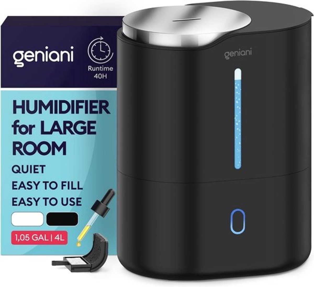 Top Fill Cool Mist Luchtbevochtiger voor Slaapkamer - Ultrasone Aroma Verstuiver voor Thuis, Baby en Grote Kamers - 4L Watertank, Gemakkelijk te Reinigen