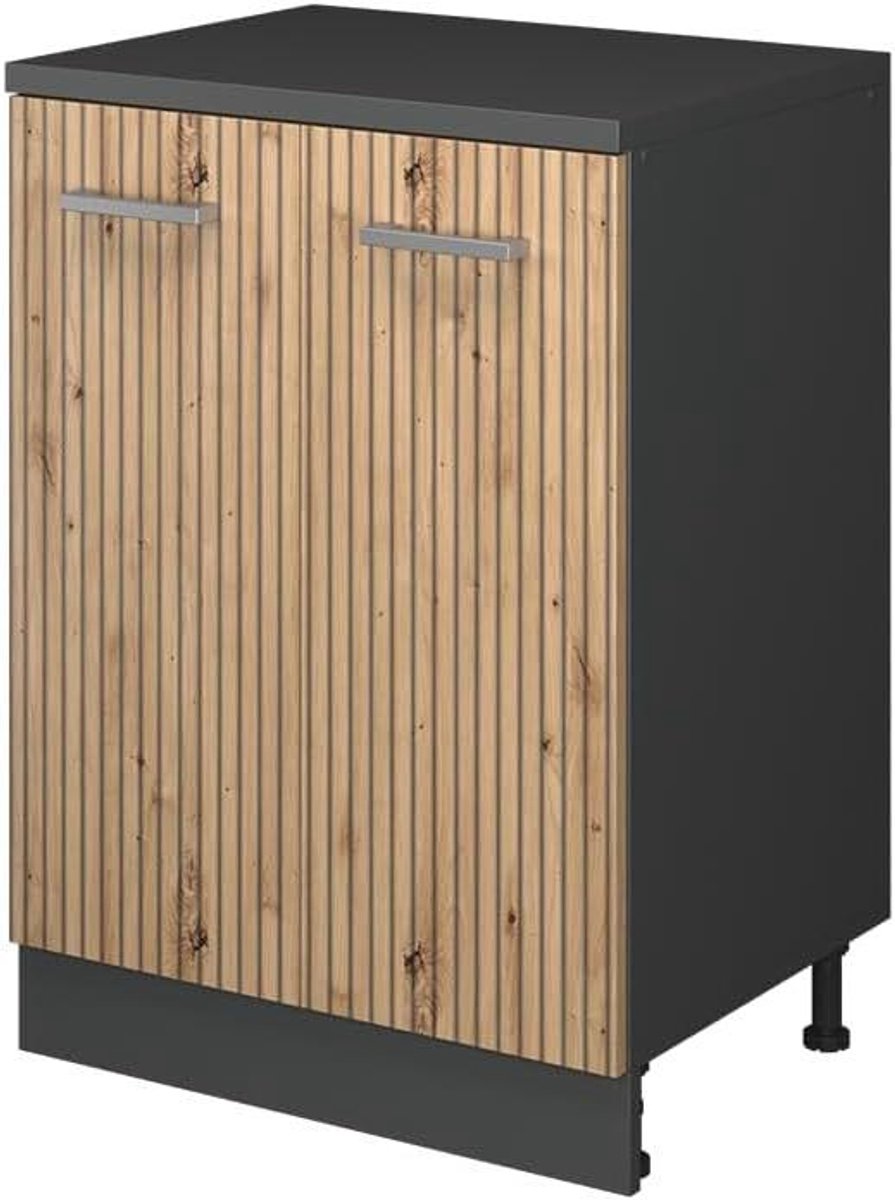 Keukenkast schuine wand - Opbergkast keuken - Ruimte optimaliseren - Verbindend element - 60 cm breed - Eiken antraciet