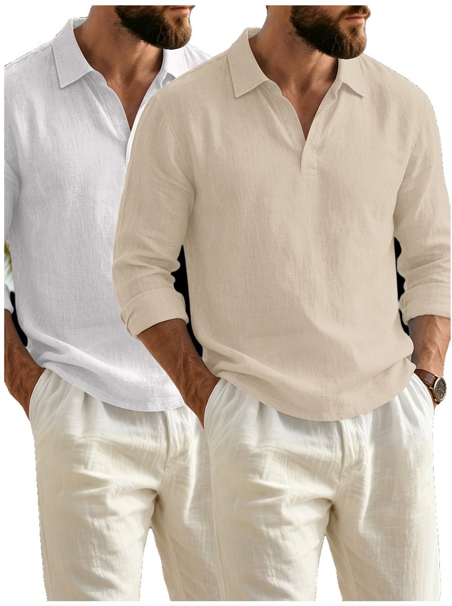 Currero Longsleeve Heren Oversized Lange Mouwen Shirt Roundneck Mannen Kleding T-Shirt Licht + Kaki XXXL Wit