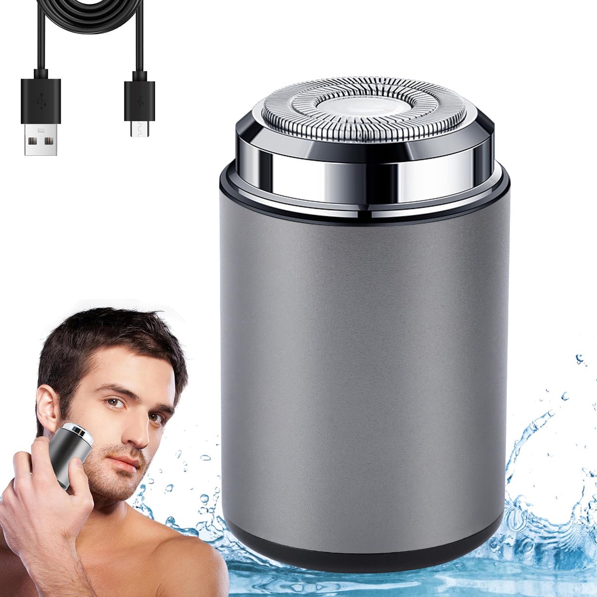 Mini Elektrisch Scheerapparaat Voor Mannen - Draagbaar, Zakformaat, Afwasbaar Scheerapparaat Met USB-C-oplaadfunctie, Waterdicht, Cadeau Voor Vaderdag (grijs)