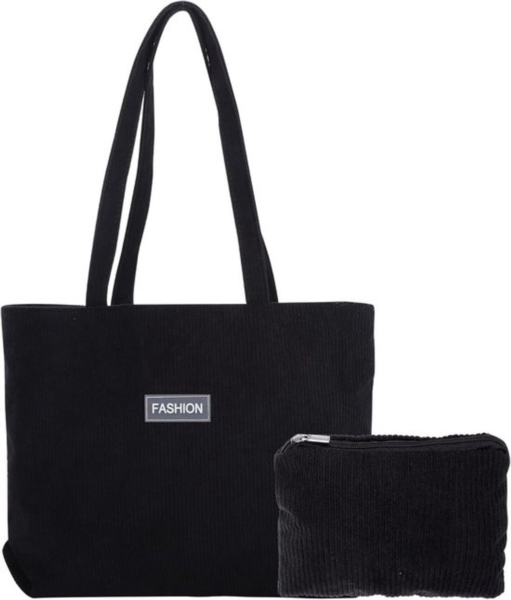 Grote Corduroy Shopper Tas voor Dames - Trendy Schoudertas voor Werk, School en Reizen