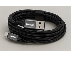 HOXO USB-A naar USB-C Kabel – 18W Snelladen – Magnetisch Gevlochten – 1 Meter – Data & Opladen – Zwart