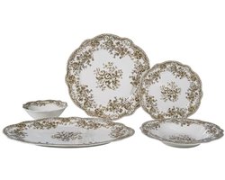 Bricard Fleury - Vintage Serviesset - 25-delig - 6-Persoons - Bruin/Wit - Dinner Set - Porselein