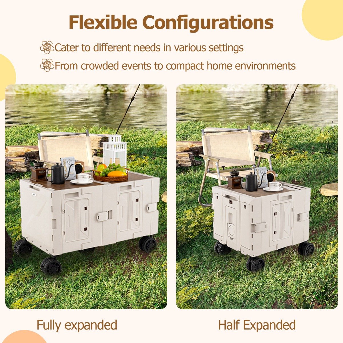 SureDeal® - Kamper - Grote Opvouwbare Strandtrolley - Opbergboxen Niveaus Draagbare - Zwenkwielen - 85x50x56 cm - Wit