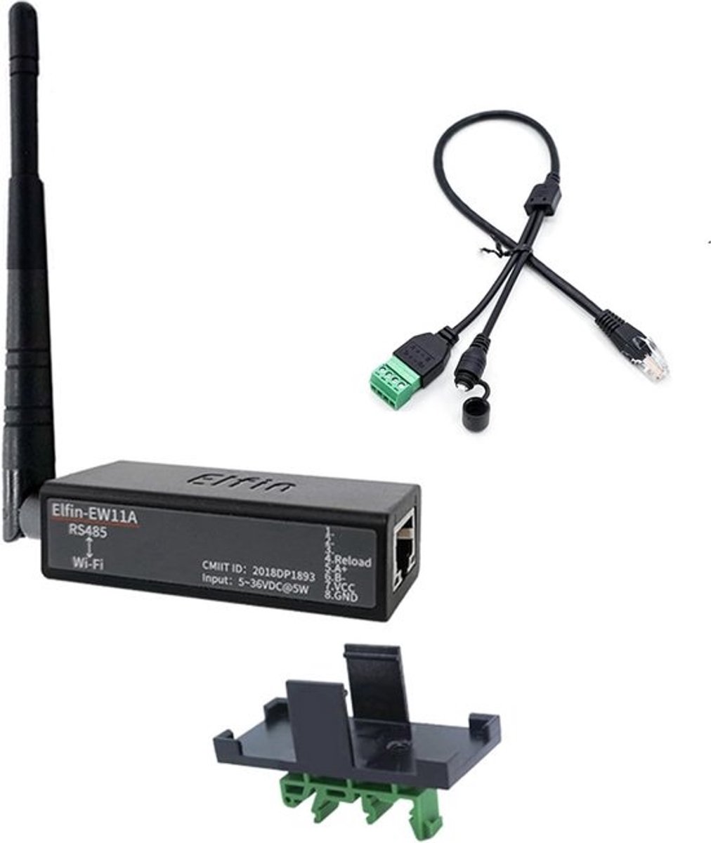 RS485 naar WiFi converter - Modbus Protocol Module - Data Transfer WiFi - Ondersteunt V8 Smart Config - 61x26x17.8mm - zwart