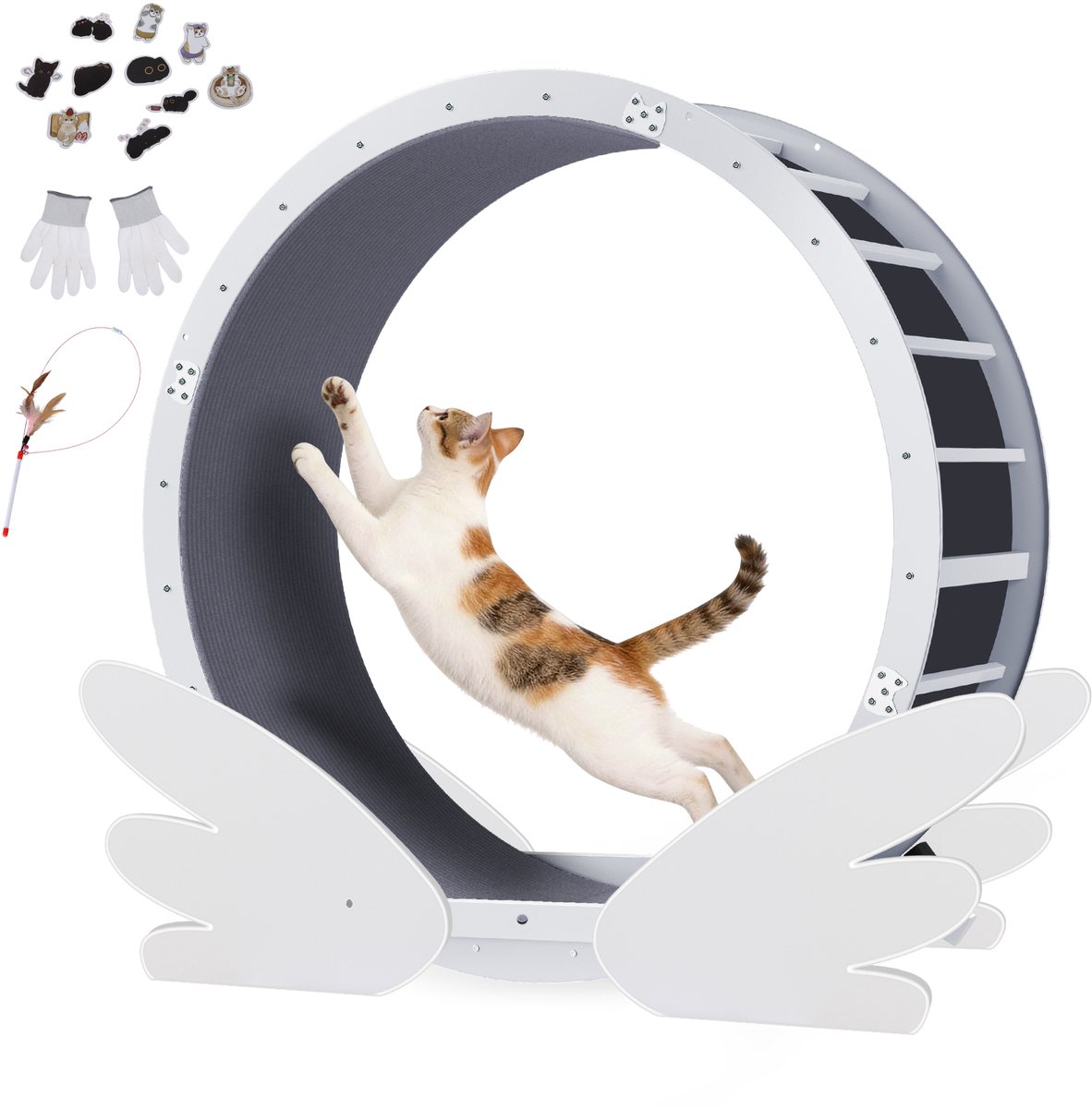 GTPLAYER - Kattenloopwiel 100 cm - Ultrastil met Afneembare Mat - Witte vleugels