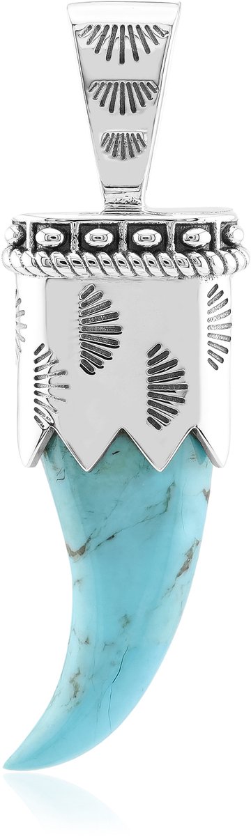 Cavill - Zilveren Hanger - 925 Sterling Zilver Geoxideerd - Blauwe Kingman Mohave Turkoois 12,36 ct - Boho Design - Fancy Slijpsel - Uniek