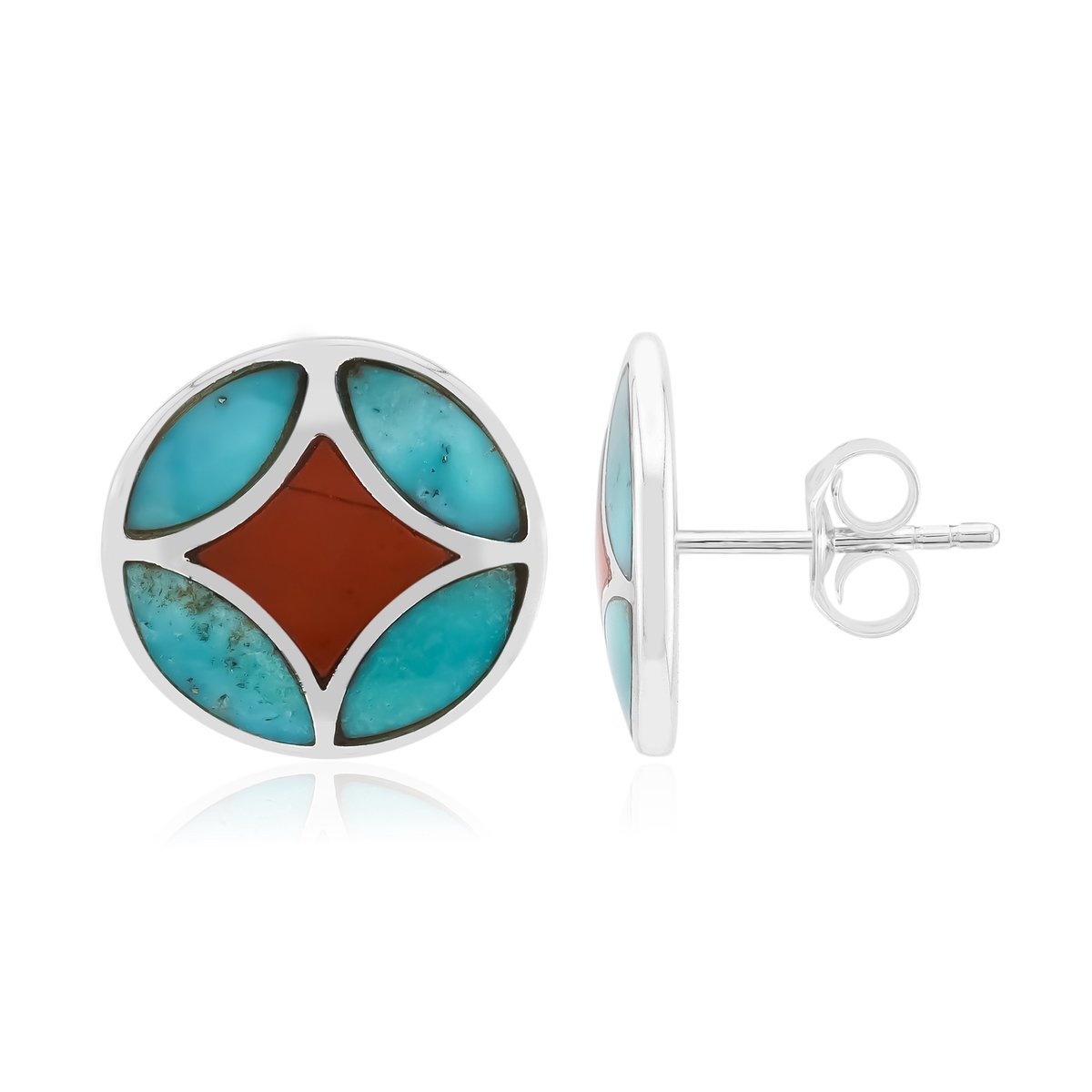 Cavill - Zilveren Oorbellen 925 Sterling Geoxideerd - Rode Jaspis & Blauwe Turkoois 1,41 Ct - Marquise Fancy Slijpsel - Elegant & Kleurrijk