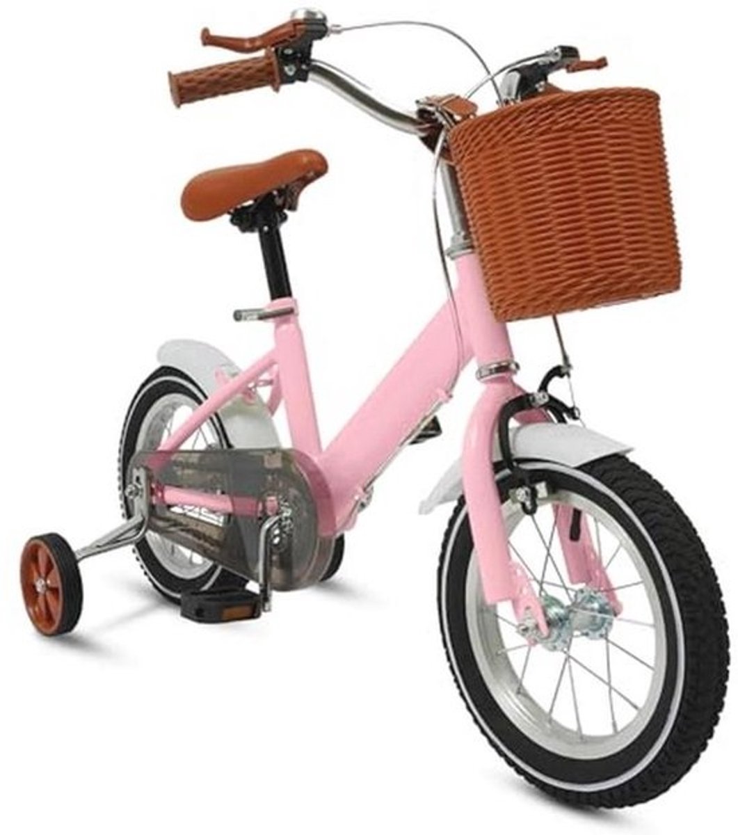 Kinderfiets 12 inch voor jongens en meisjes met steunwielen en mand, in hoogte verstelbare fiets voor kinderen van 80 - 110 cm