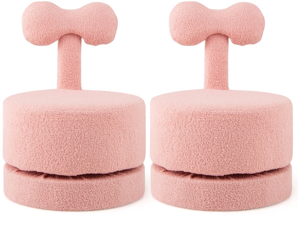 SureDeal® - Kinderbank - 2-delige Draaistoelen Gevoerde - Strikrugleuning Schuimstoffen Zitting - 43x43x57 cm - Roze