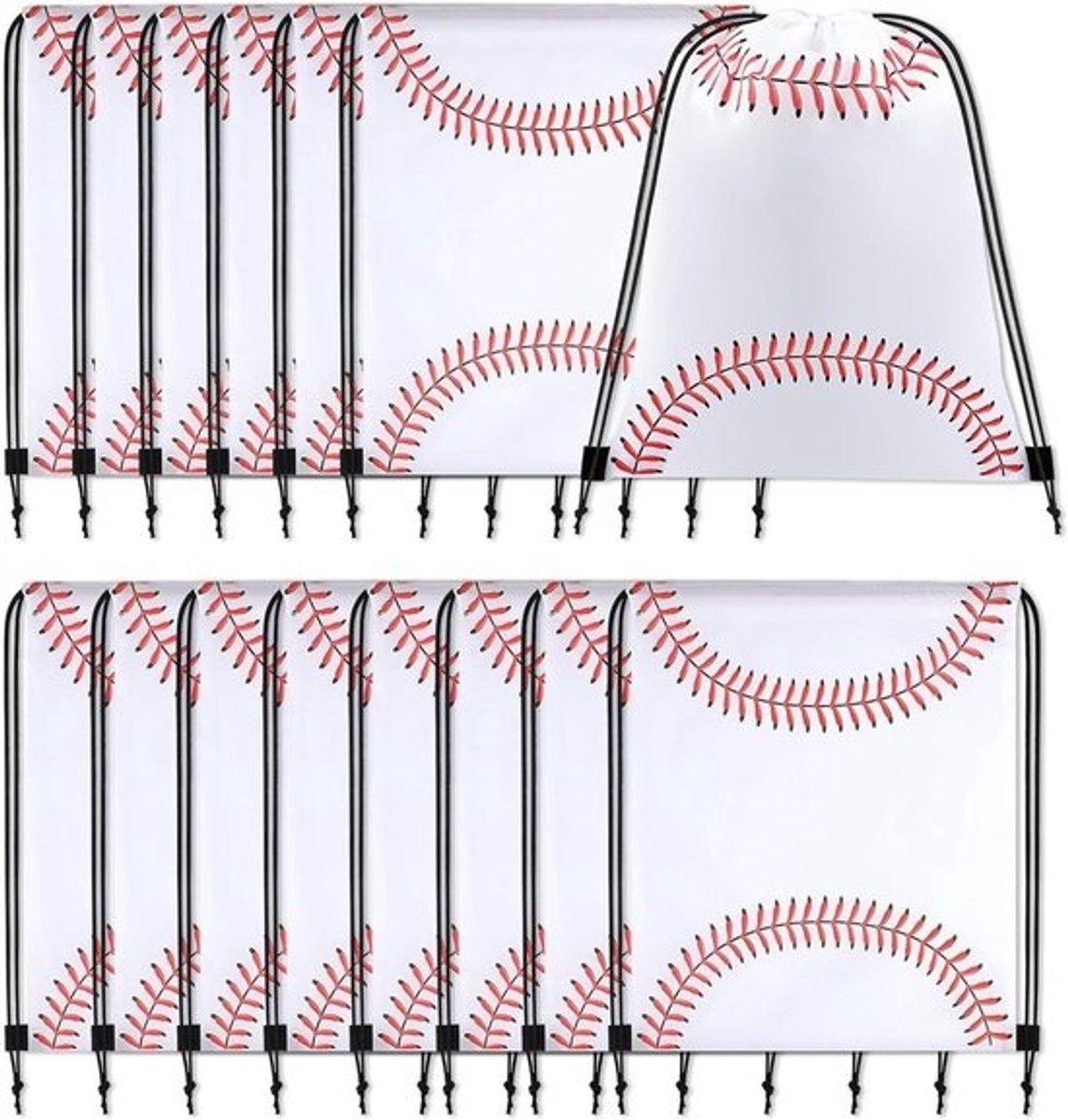 Trekkoord Tas - Sporttas Stringbag - Sporten Gym - Honkbal Patroon - 34 x 40 cm - Wit
