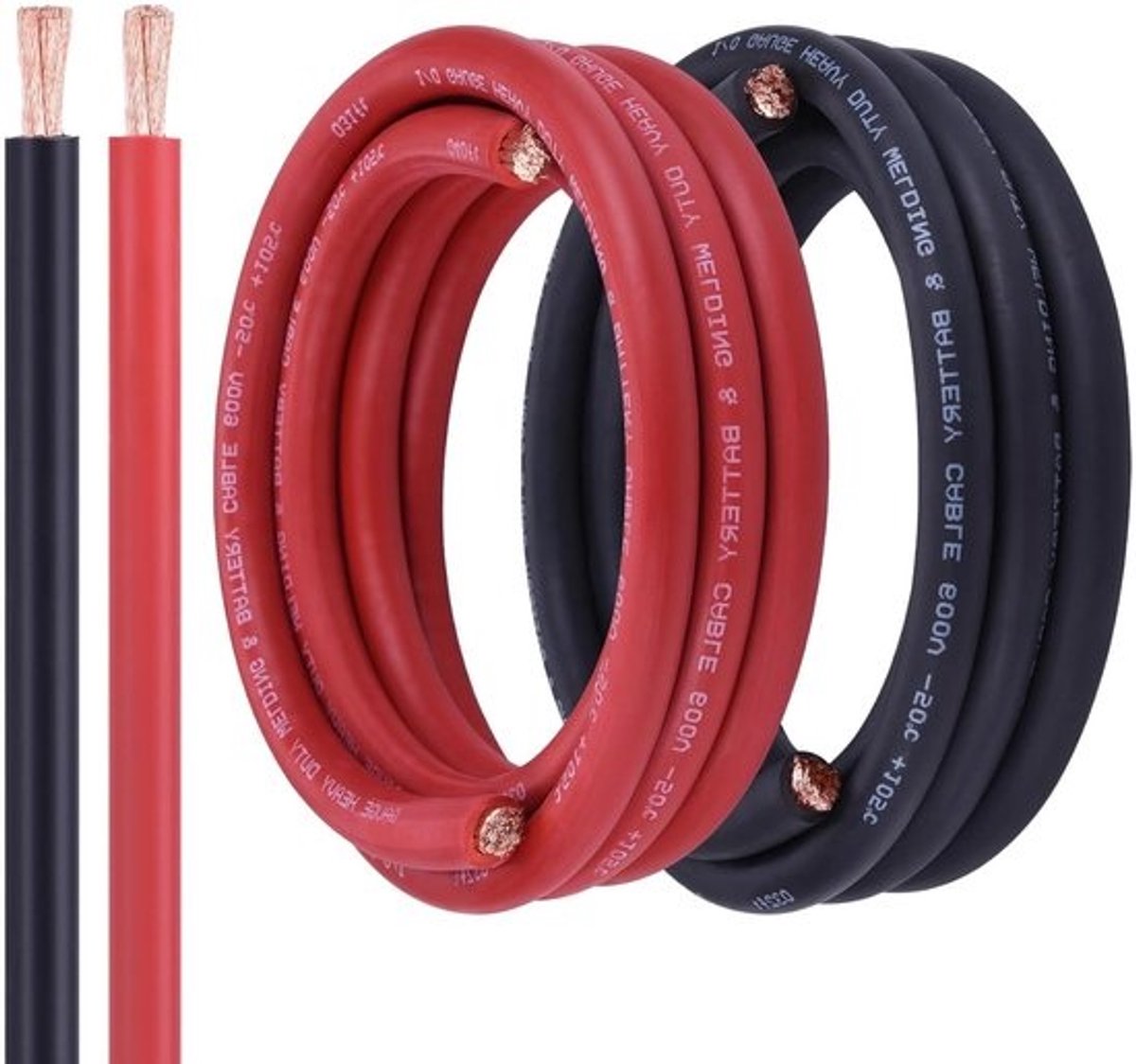 Batterijkabel laskabel - Stroomkabel koper - Stroomaansluitingen maken - Zuurstofvrije koperdraad - 10 meter - Rood en zwart