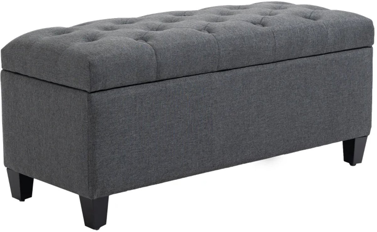 Bankje - Met Opbergruimte - Gestoffeerde Bank Met Linnenlook - Borstzit Met Houten Poten - Borstbank Voor Woonkamer, Slaapkamer En Hal - 100 x 40 x 44 cm - Donkergrijs