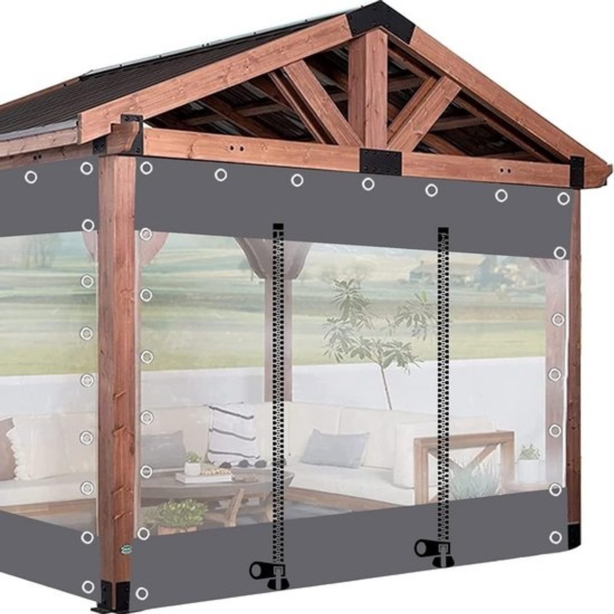 Zeildoek Gordijn Transparant Buiten,Doorzichtig Waterdichte Dekzeil Zijpaneel,Met Deuren Met Ritssluiting,Pvc Regengordijnen,Voor Pergola's Terras Veranda Carports Gazebo's,L×H-2.3×2m(7.5 * 6.6ft)
