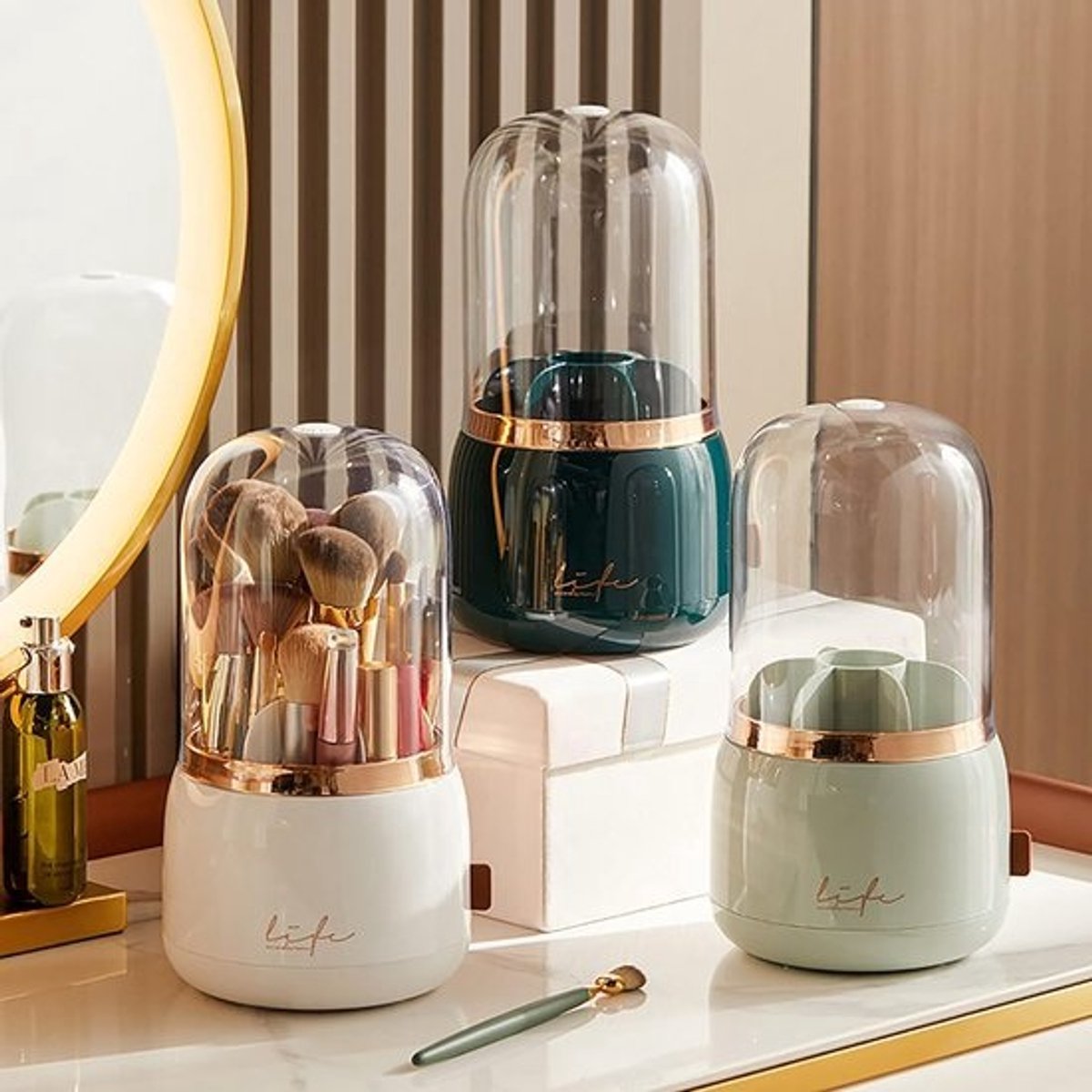 Draaibare Make-uptasje met Deksel - 360° Organizer voor Borstels, Lipsticks en Cosmetica